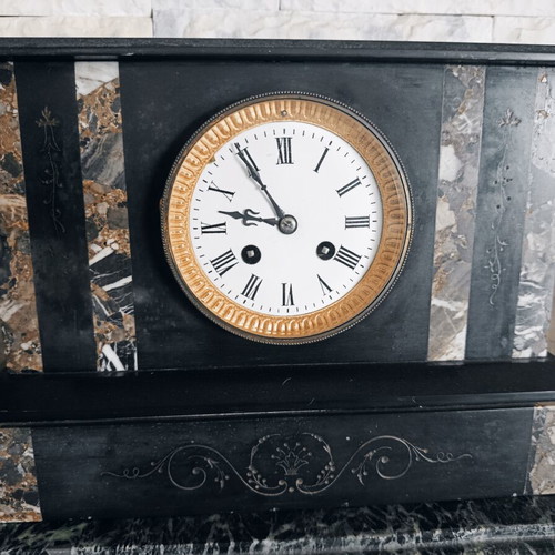 Antique French table clock with marble and gold frame