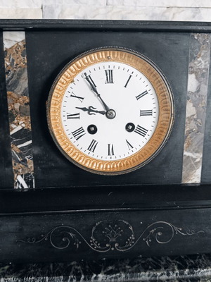 Antique French table clock with marble and gold frame