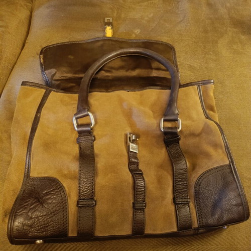 Zara leather handbag used, beige and brown