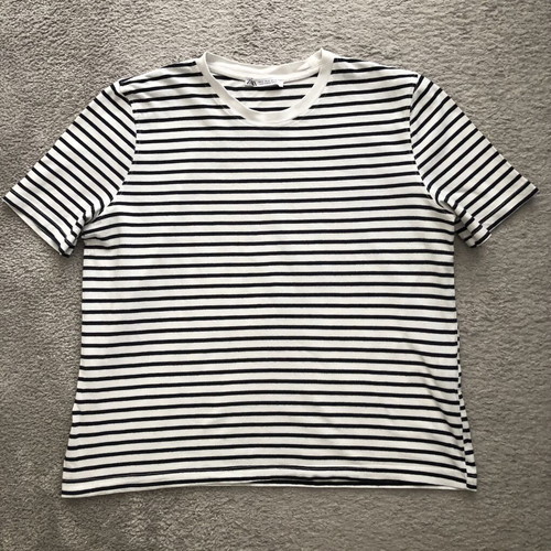Zara women's striped T-shirt, black and white, size M