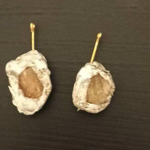 Raw Stone Handmade Earrings with Metal Detail and Natural Stone