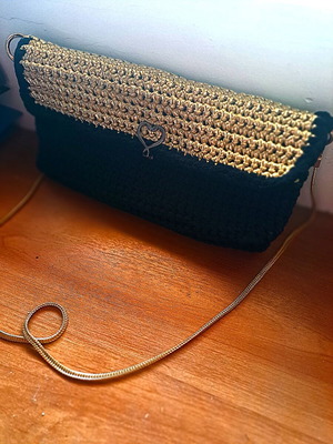 Handmade evening shoulder clutch new, black and gold