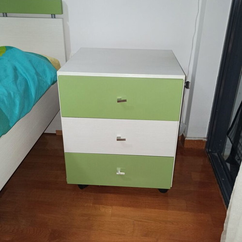 Neoset bookshelf bed and nightstand set like new, white-green