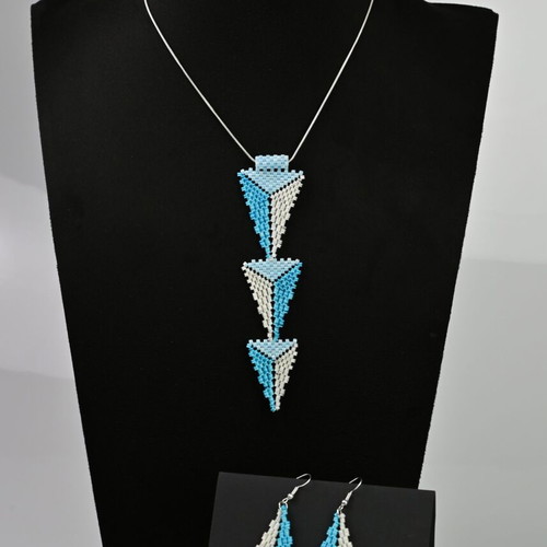 Necklace and earrings set Sea Latitudes custom made, blue and yellow
