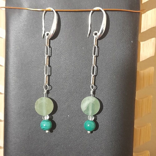 Silver earrings 925 with malachite semi-precious stones new