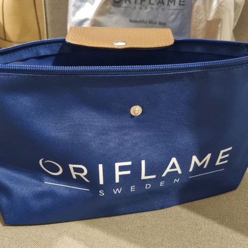 Oriflame travel bag set new, blue with brown details