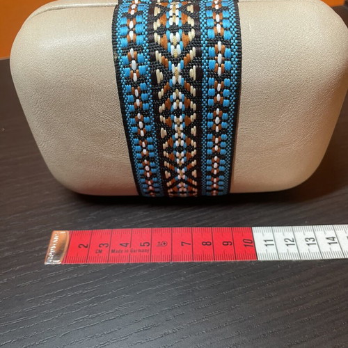 Achilleas Accessories summer clutch bag with chain, beige and blue