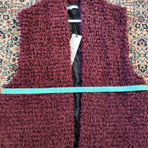 Long burgundy Helmi vest new with textured fringe detail