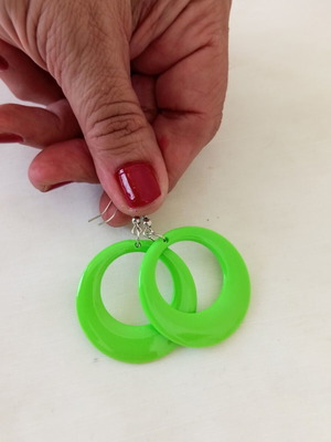 Green Hoop Earrings new, acrylic resin and stainless steel