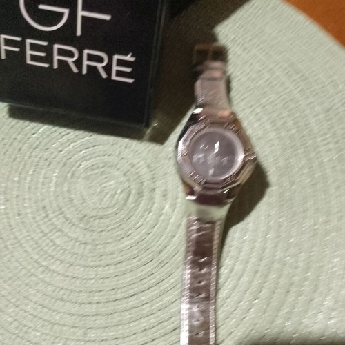 GF Ferre watch used, silver with red leather strap, Swiss made