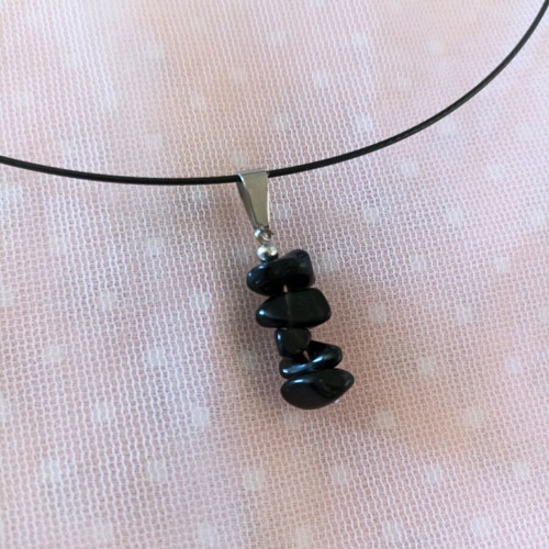 Black Wire Necklace with Steel Clasp and Black Stones new