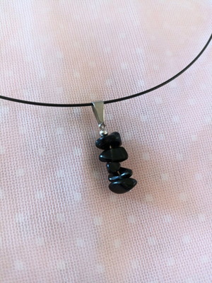Black Wire Necklace with Steel Clasp and Black Stones new