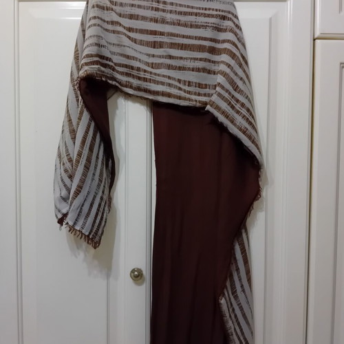 Achilleas Woven Scarf new, reversible with fringes, beige and brown