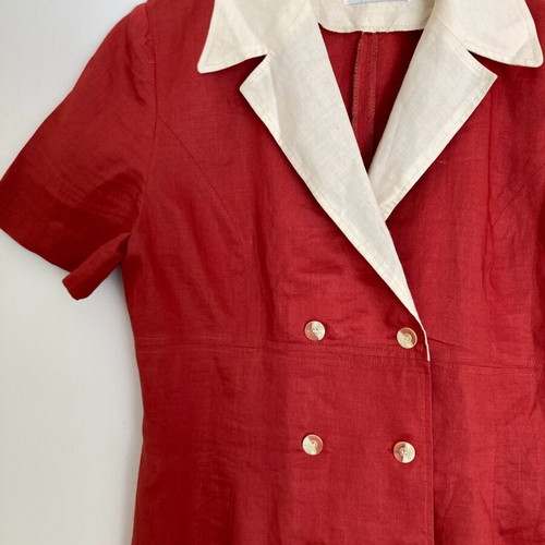 Linen dress in brick red with beige like new, size L