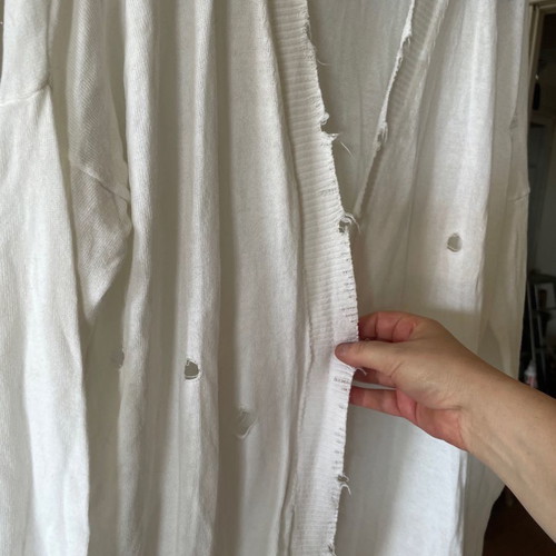 Rococo cotton cardigan with distressed style, white, Small-Medium