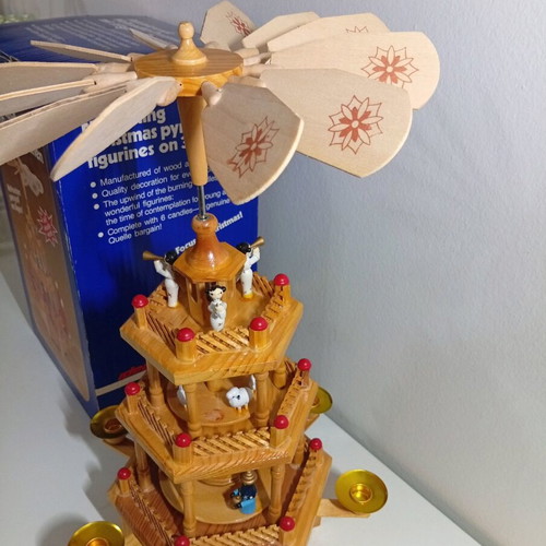 Wooden Christmas musical carousel 3-tier in gift box Germany