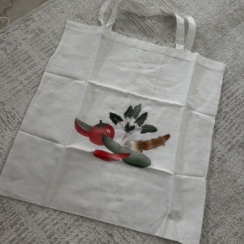 Canvas bag new, white with colorful print