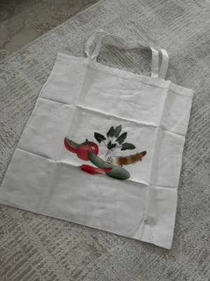 Canvas bag new, white with colorful print