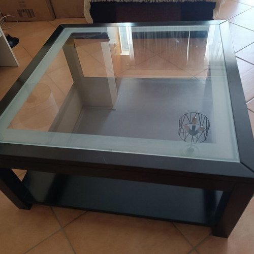 Coffee table handmade, like new, 80x80 with glass top