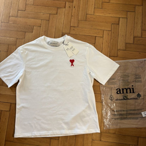Ami Paris T-shirt white with red heart logo, size M