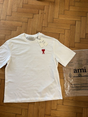 Ami Paris T-shirt white with red heart logo, size M