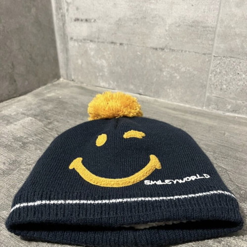 Smiley knitted hat used with sherpa lining