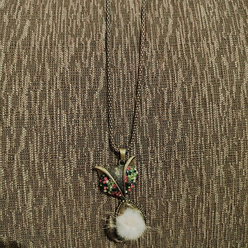 Long necklace new with fox, stones and tassel