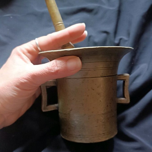 Brass mortar used, vintage collectible from early 1900s