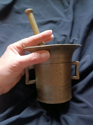 Brass mortar used, vintage collectible from early 1900s