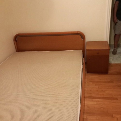 Bed 1.60m x 2.10m with mattress, nightstand, chest of drawers and mirror