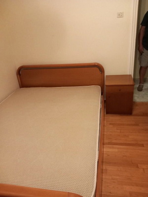 Bed 1.60m x 2.10m with mattress, nightstand, chest of drawers and mirror