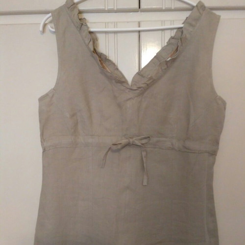 Linen dress used, midi fit, size M, khaki color
