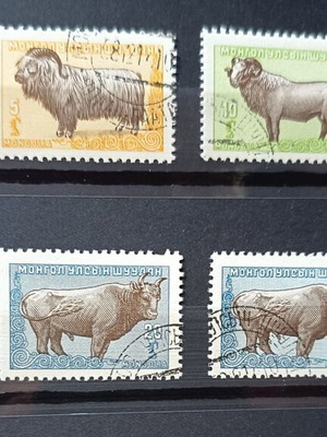 Vintage Mongolia animal stamps set 6+2 pieces 1958
