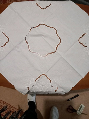 Cutwork white tablecloth 83x83 new, cotton