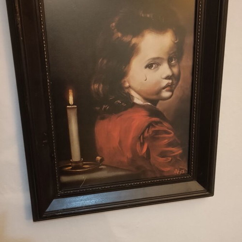 Painting "The Boy Who Cries" with Wooden Frame, Like New