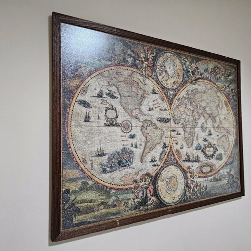 Antique World Map puzzle 2000 pieces used, framed