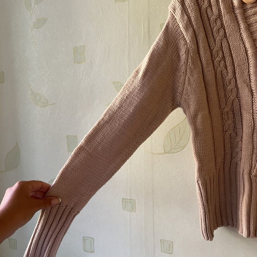 A-Style beige knitted blouse with large buttons, new, size M
