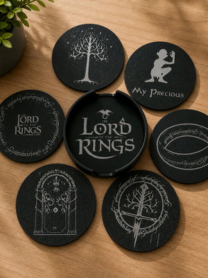 Lord of the Rings coaster set with holder like new, collectible design