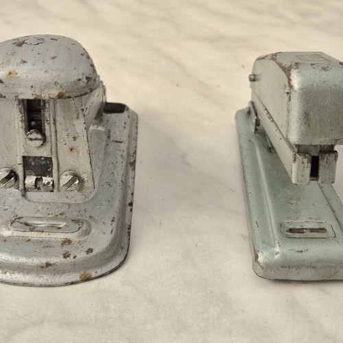 Vintage staplers set used, 2 metal office staplers