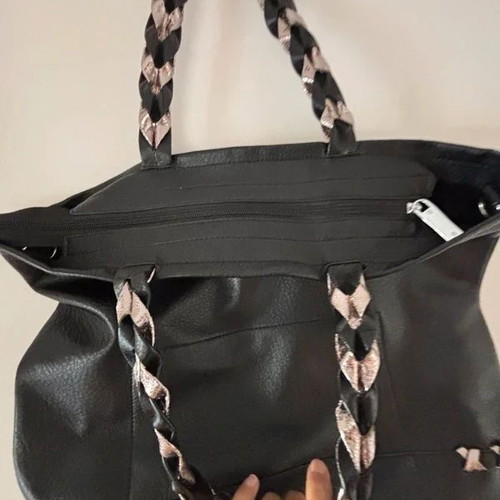 Black shoulder bag tote style like new with inner pockets and silver handle detail