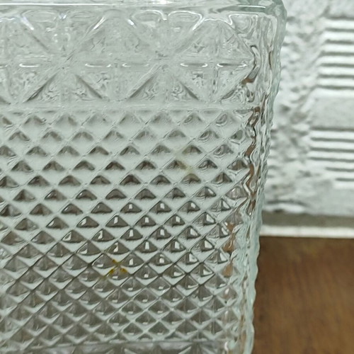 Vintage Glass Decanter with Embossed Geometric Design used