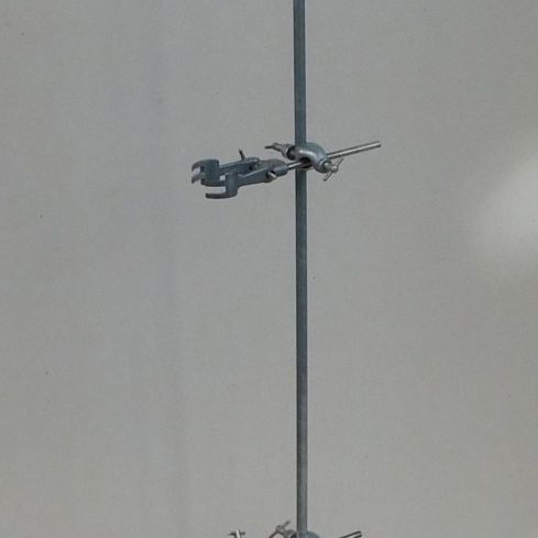 Metal rod with three clamps like new, chemistry lab tool