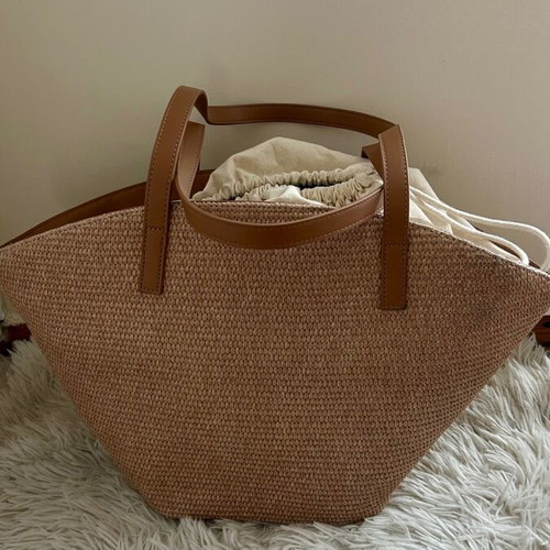 Nolan straw shoulder beach bag like new, beige-brown