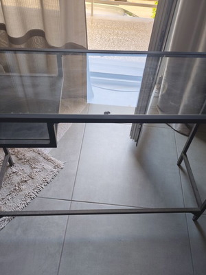 Iron side table with shatterproof glass like new