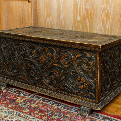 Skyrian carved wooden chest used antique