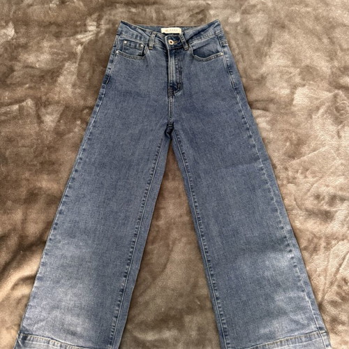 High Waist Denim Jeans, light wash, cropped, straight leg