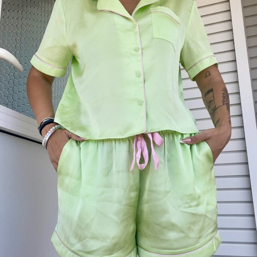Primark Cares women's satin pyjama set lime pink, M 40-42