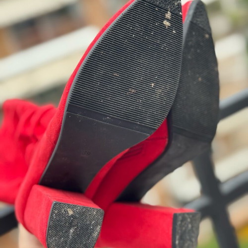 Red ankle boots like new, size 39, 8 cm heel