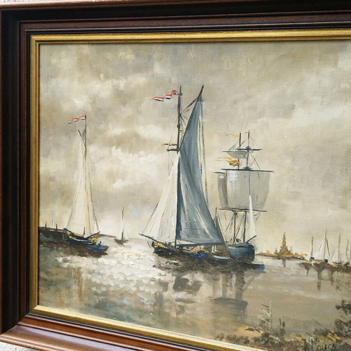 Large Dutch Original Oil Painting on Canvas Used