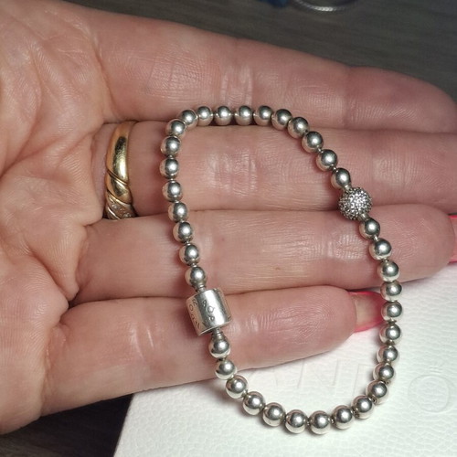 Pandora silver bracelet 17 cm with pearls and zirconia stones pave